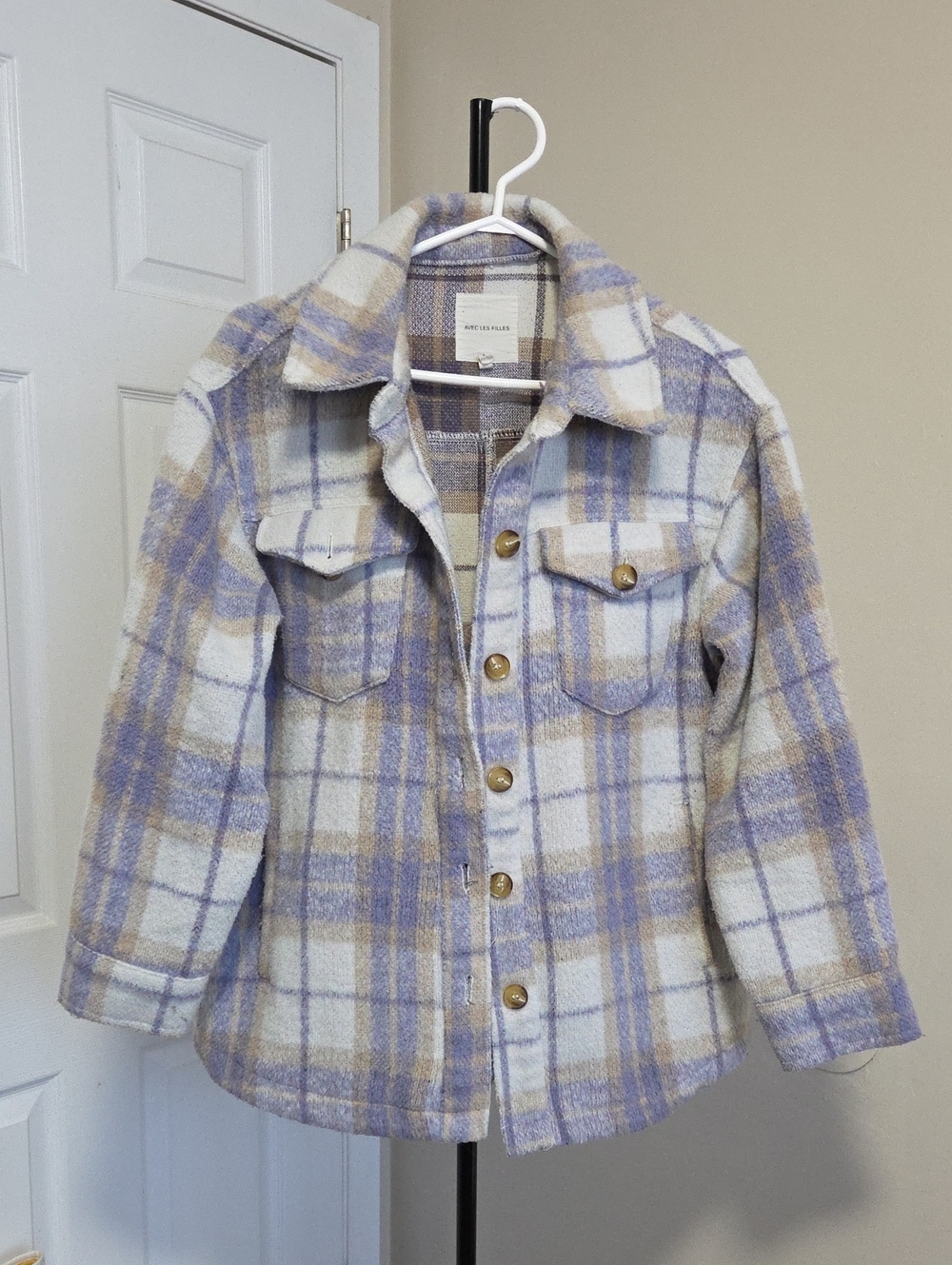 Avec Les Filles Lavender & Cream Plaid Shacket